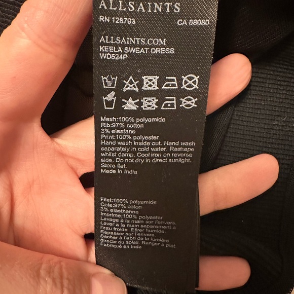 AllSaints Keera Black Sheer Mesh dress with Ribbed Neckline - Picture 6 of 6